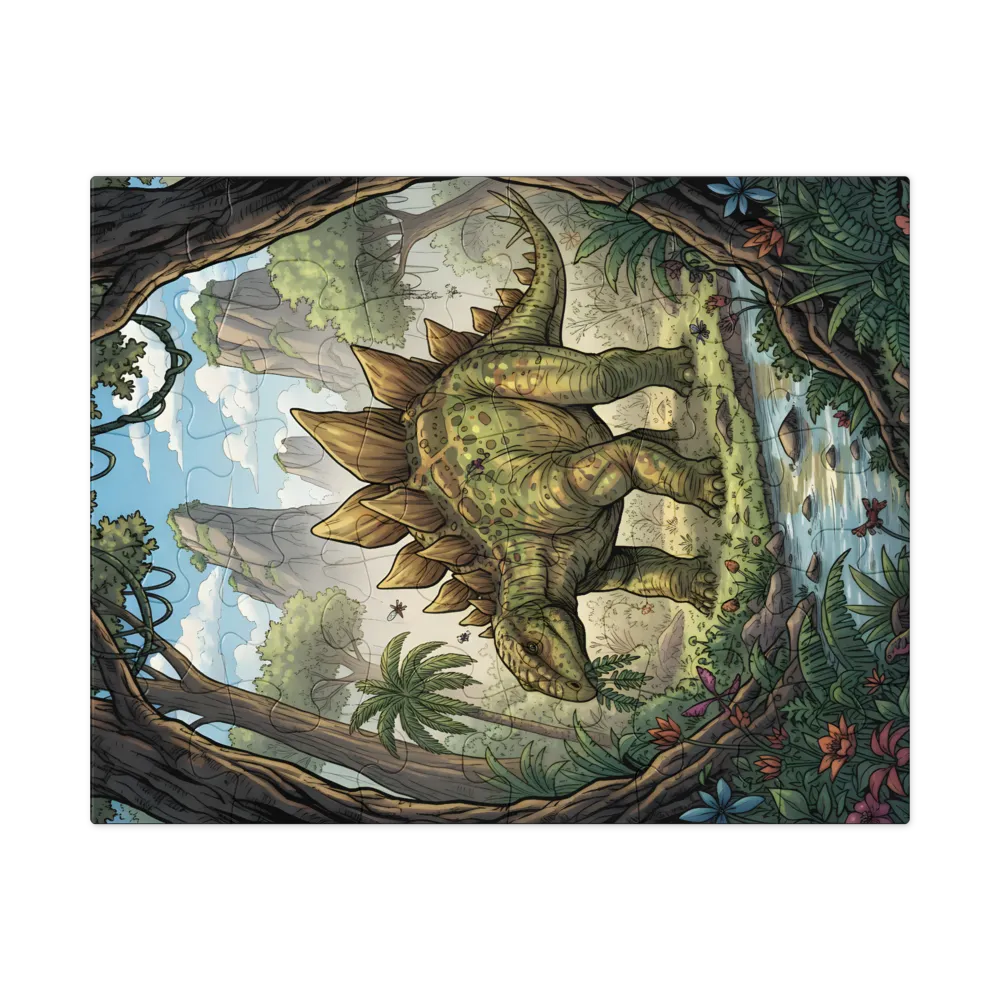 Stegosaurus by the Stream 
 Jigsaw Puzzle in Tin Box