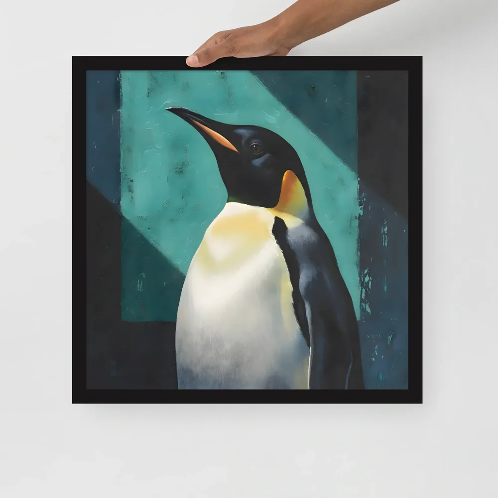 Regal Penguin 
 Poster with Black Frame | 18″x 18″