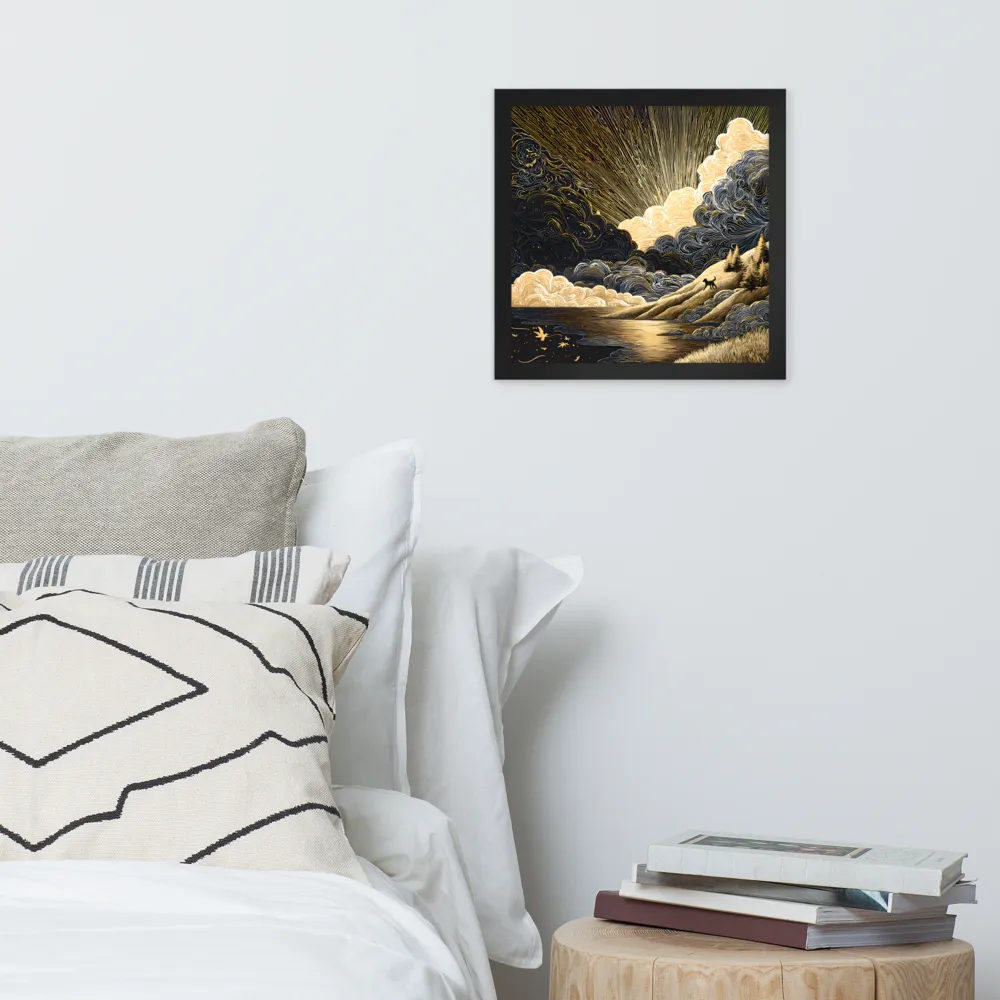 Gilded Dawn 
 Poster with Black Frame | 14″x 14″