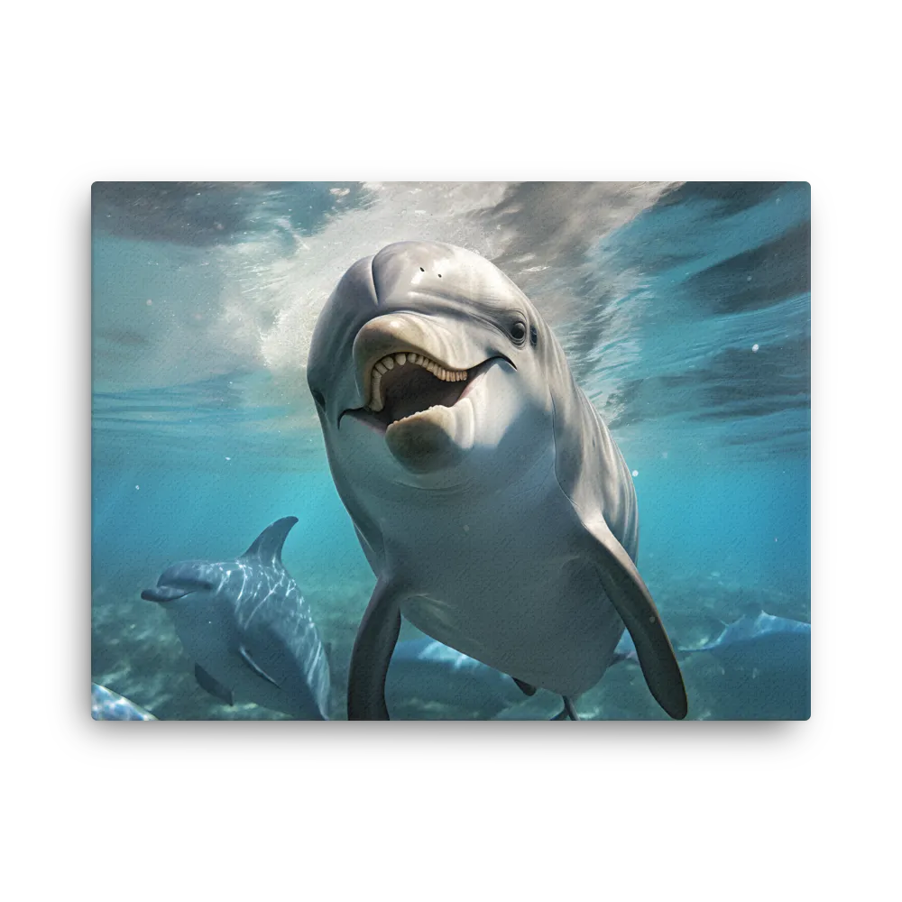 Beneath the Waves: A Dolphin's Dance | Thin Canvas | 18″×24″