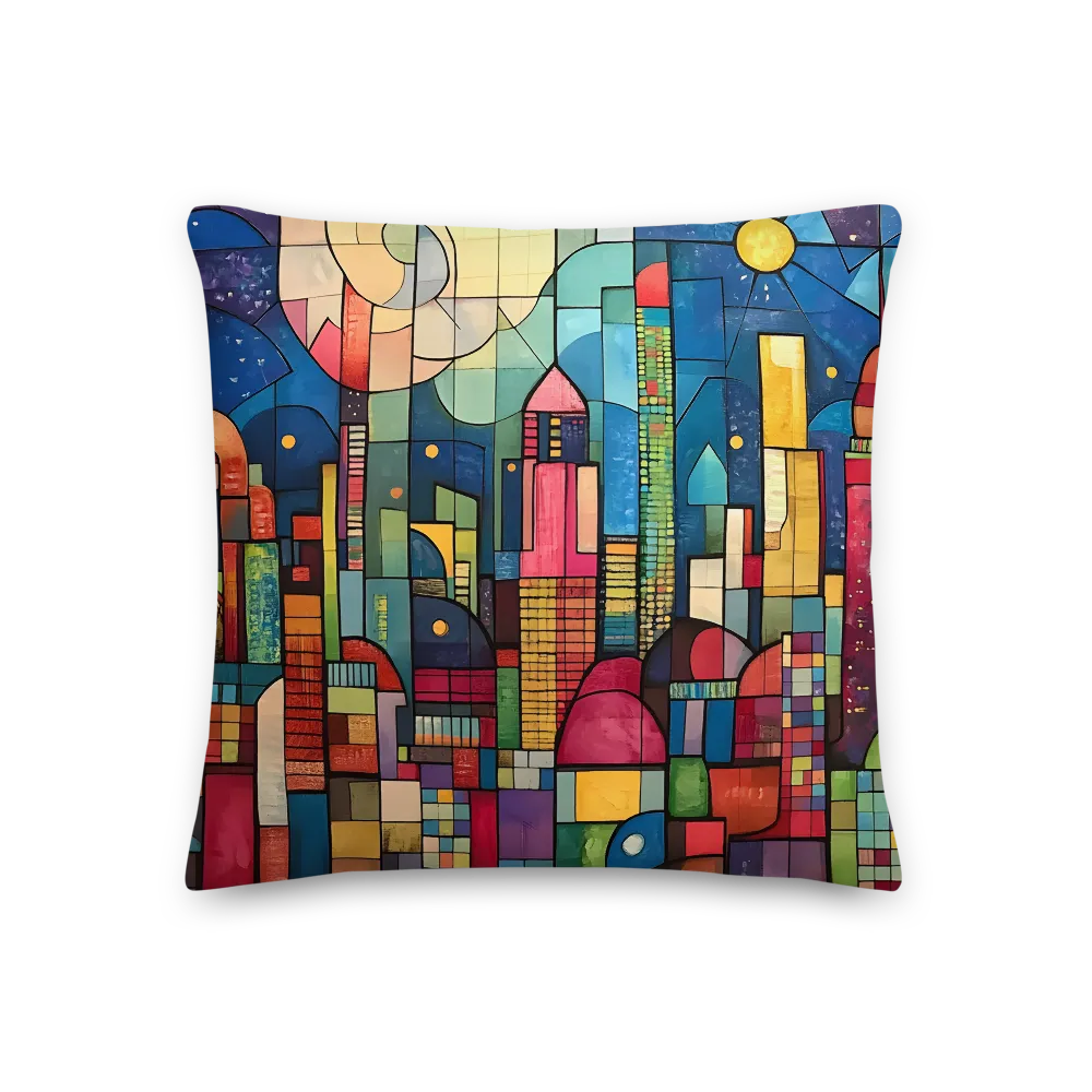 Geometric Harmony: A Vibrant Cityscape | Pillow | 18″×18″