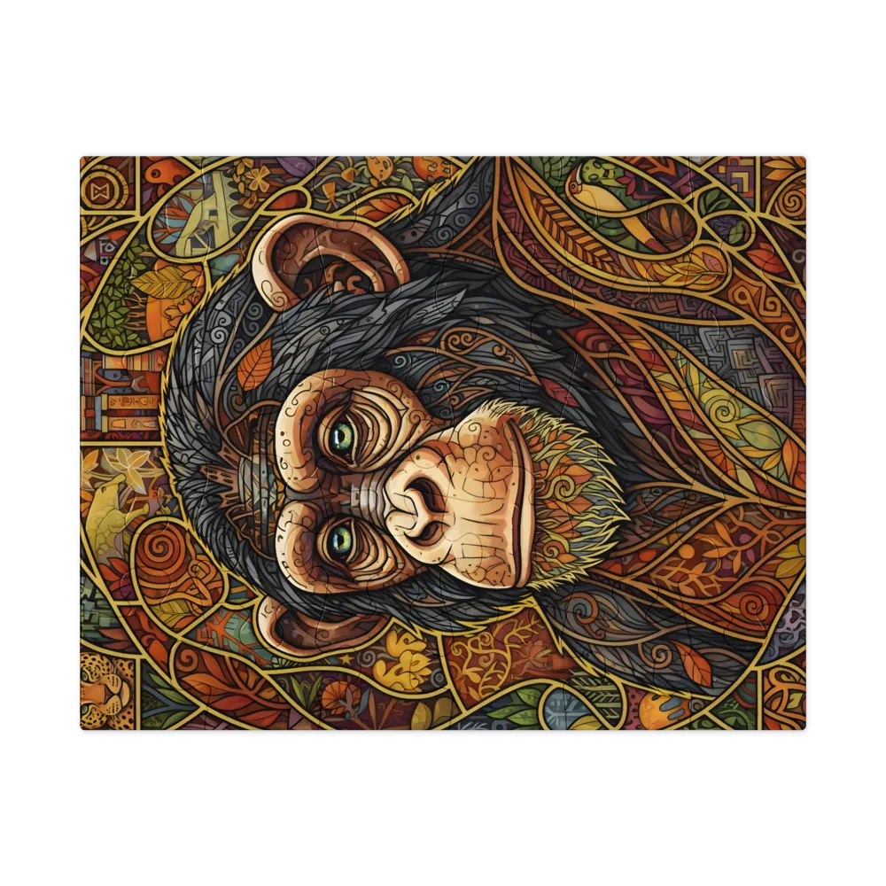Stained-Glass Chimpanzee 
 Jigsaw Puzzle in Tin Box
