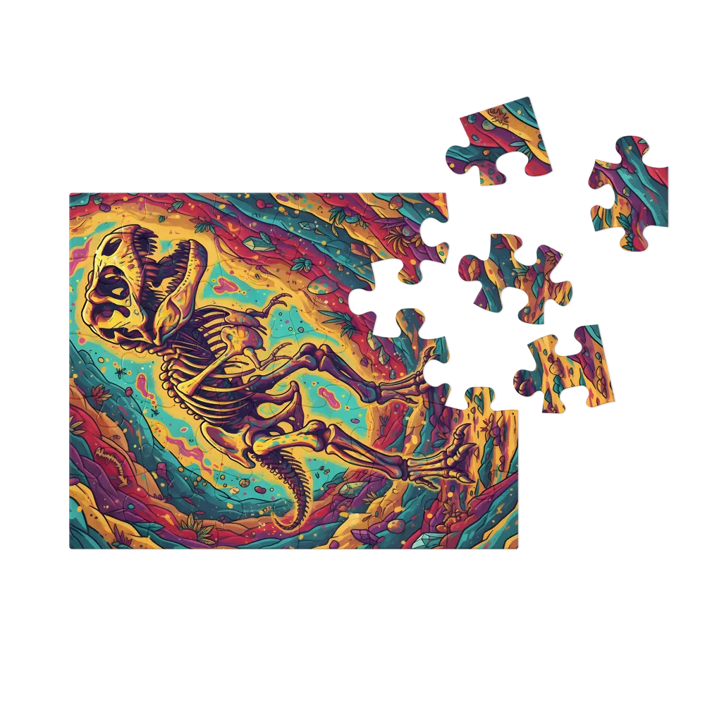 Psychedelic T. Rex Skeleton 
 Jigsaw Puzzle in Tin Box