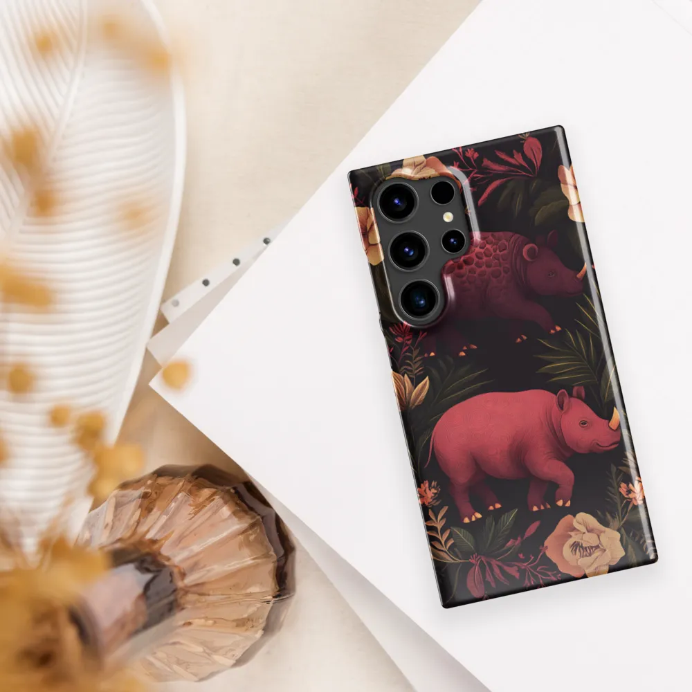 Rhinos in Floral Embrace