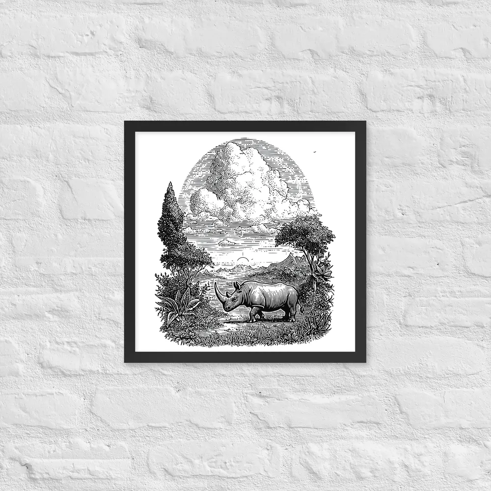 Rhinoceros Engraving 
 Poster with Black Frame | 16″x 16″