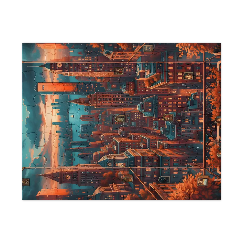 Twilight Harbor City 
 Jigsaw Puzzle in Tin Box