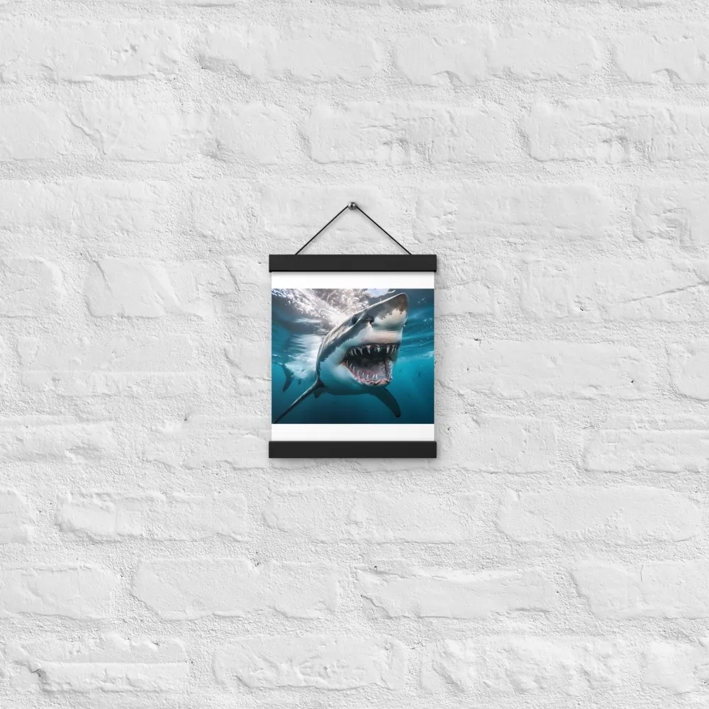 Majesty of the Ocean: The Great White Shark | Poster With Black Wood Hanger | 8″×10″