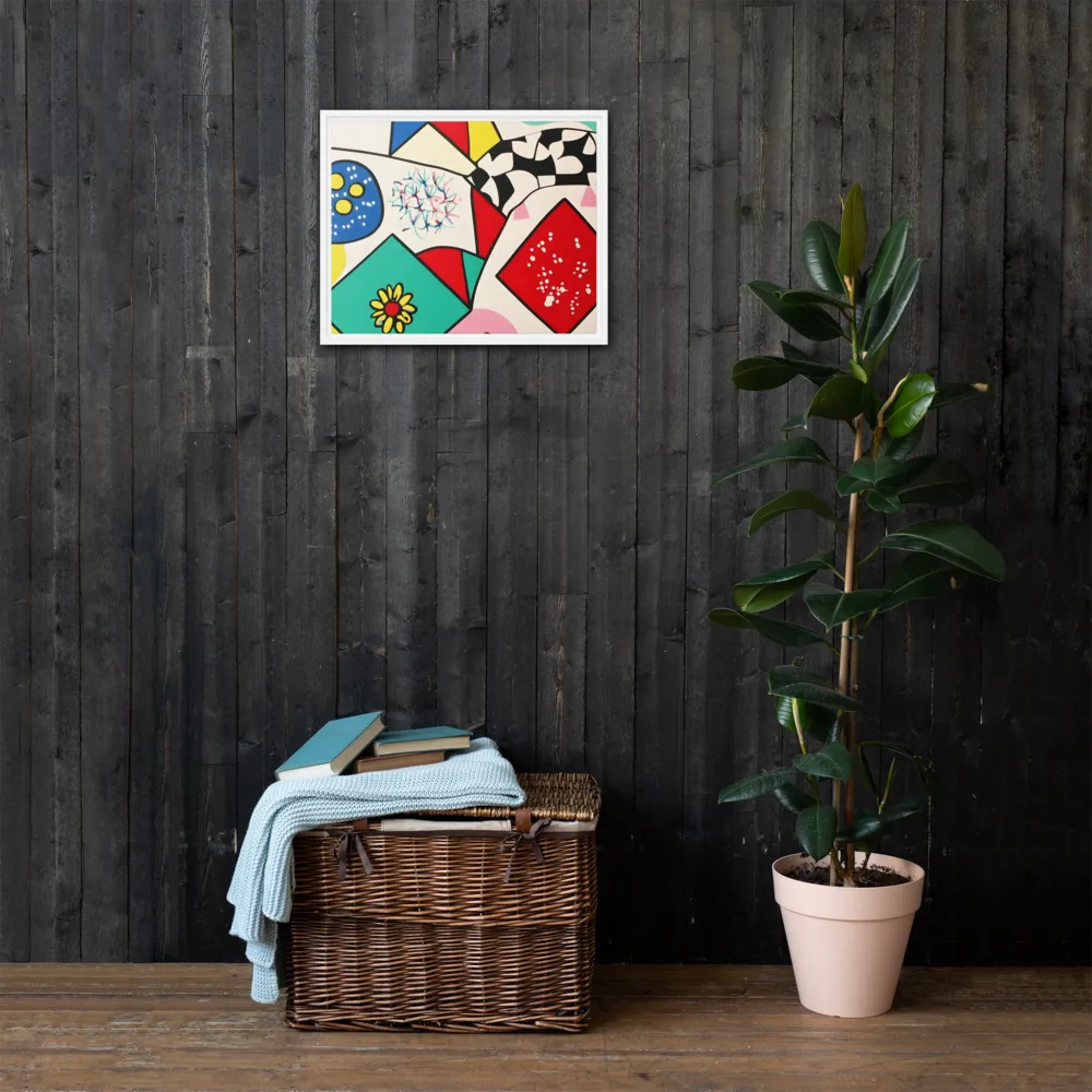 Joyful Geometry: A Playful Dance of Shapes and Colors | Canvas with White Frame | 16″×20″