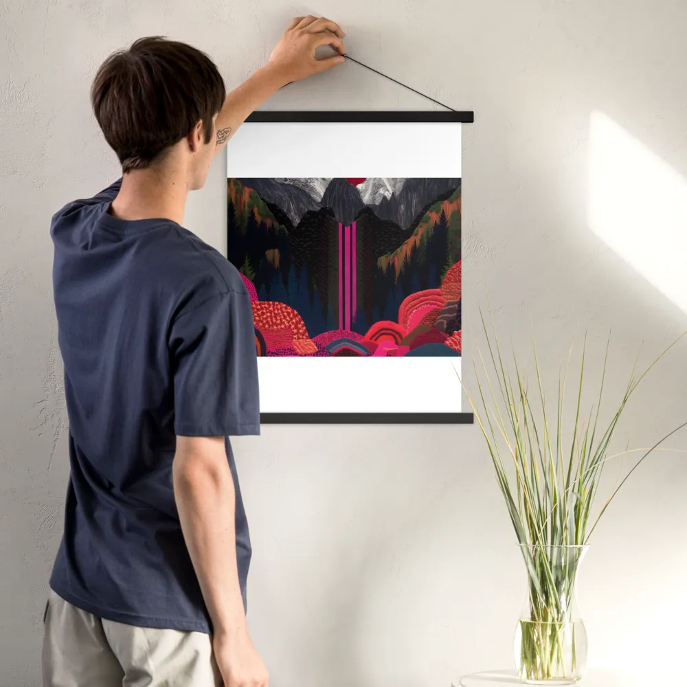 Ethereal Cascade: A Surreal Landscape | Poster With Black Wood Hanger | 18″×24″