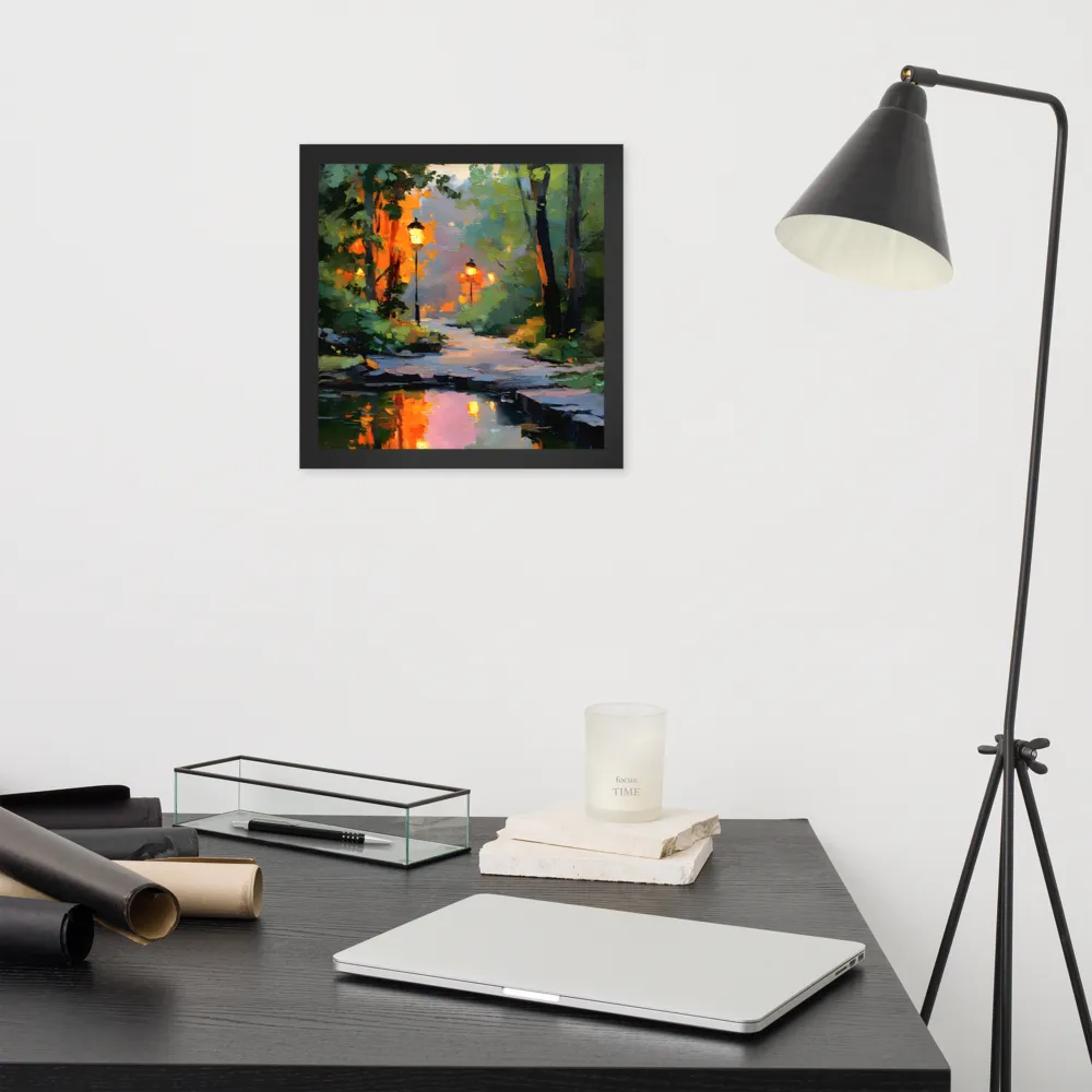 Lamplight Reflections 
 Poster with Black Frame | 12″x 12″