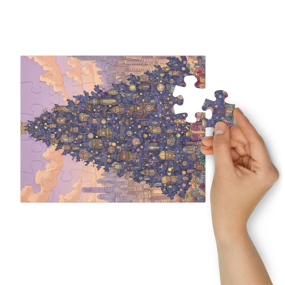 Ornate City Tree 
 Jigsaw Puzzle in Tin Box