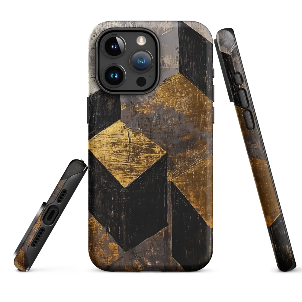 Geometric Harmony in Gold and Black | Phone Case |  15 Pro Max | Tough Case | Matte