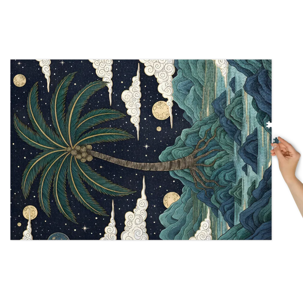 Moonlit Palm Island 
 Jigsaw Puzzle in Tin Box