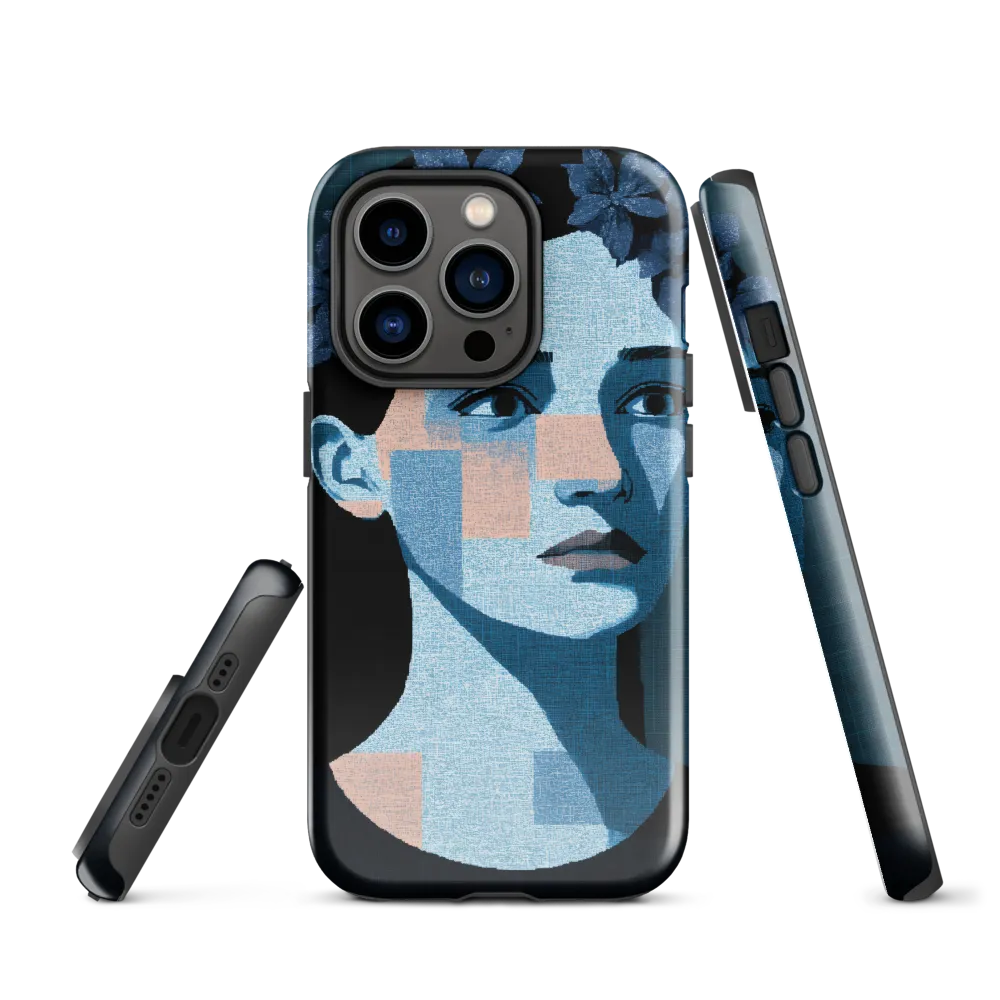 Grid-Wreathed Cyan Portrait