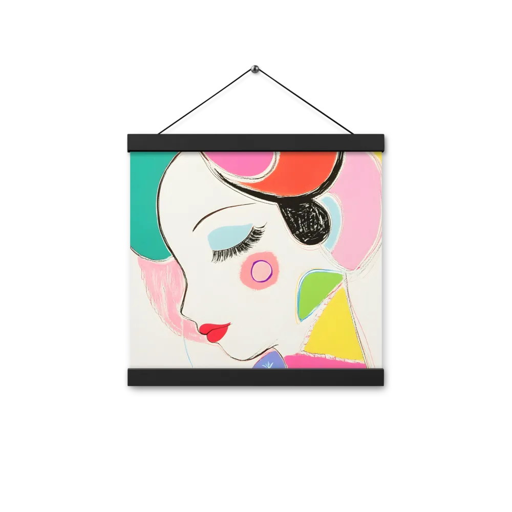 Whimsical Portrait in Colorful Abstraction | Poster With Black Wood Hanger | 12″×12″