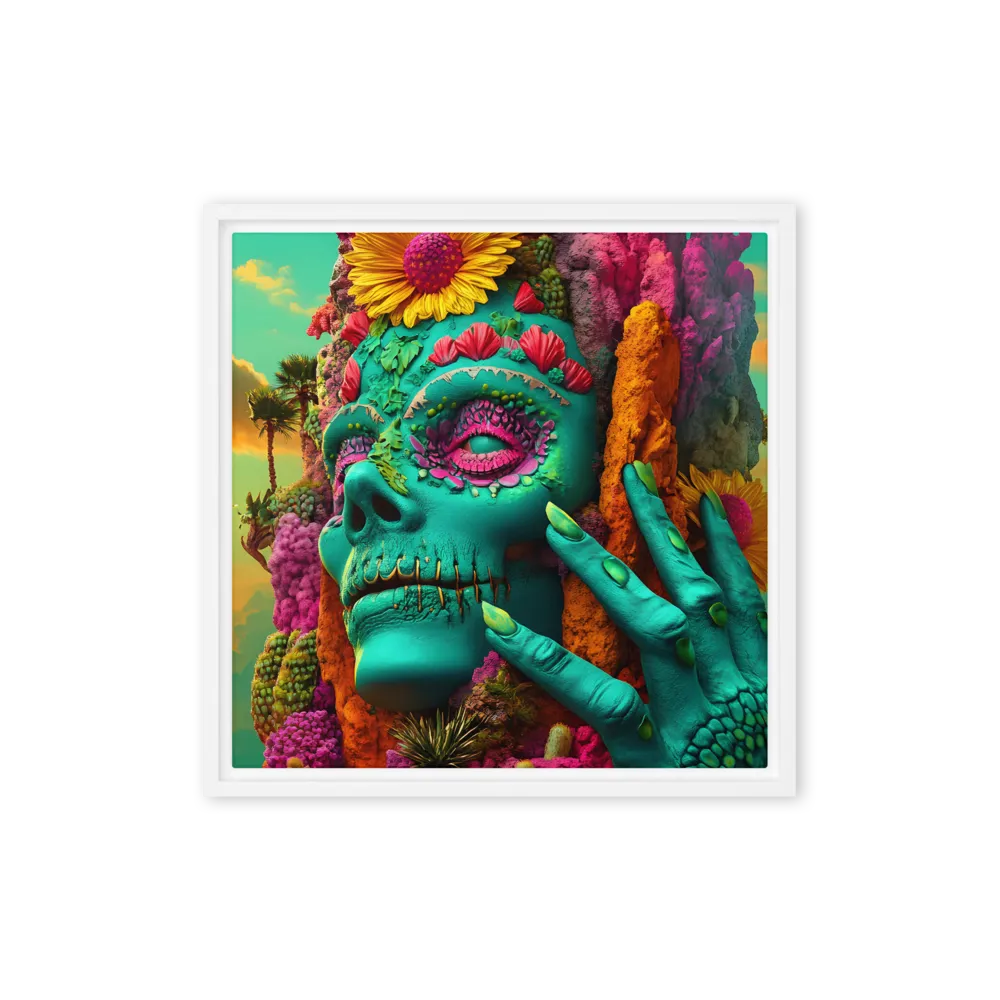 Ethereal Skull Garden | Canvas with White Frame | 16″×16″