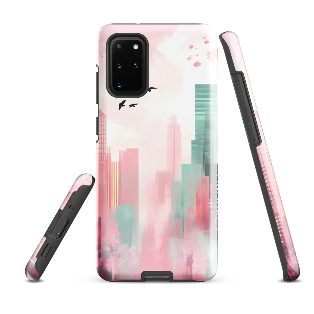 Dreamy Cityscape in Pink and Cyan