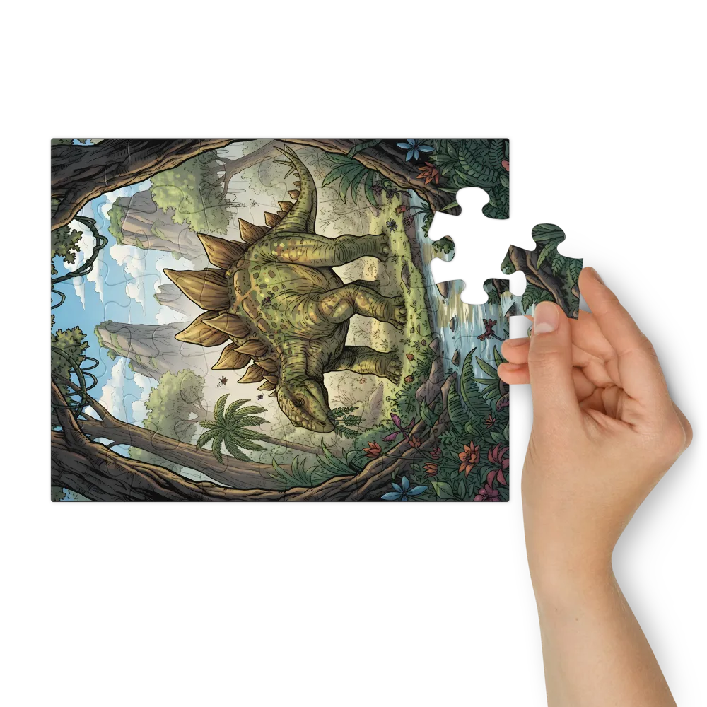 Stegosaurus by the Stream 
 Jigsaw Puzzle in Tin Box