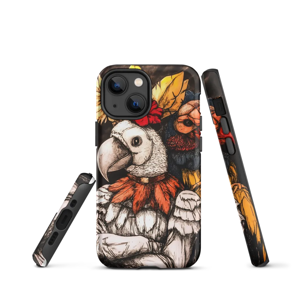 The Surreal Guardian: A Dance of Feathers and Flowers | Phone Case |  13 mini | Tough Case | Matte