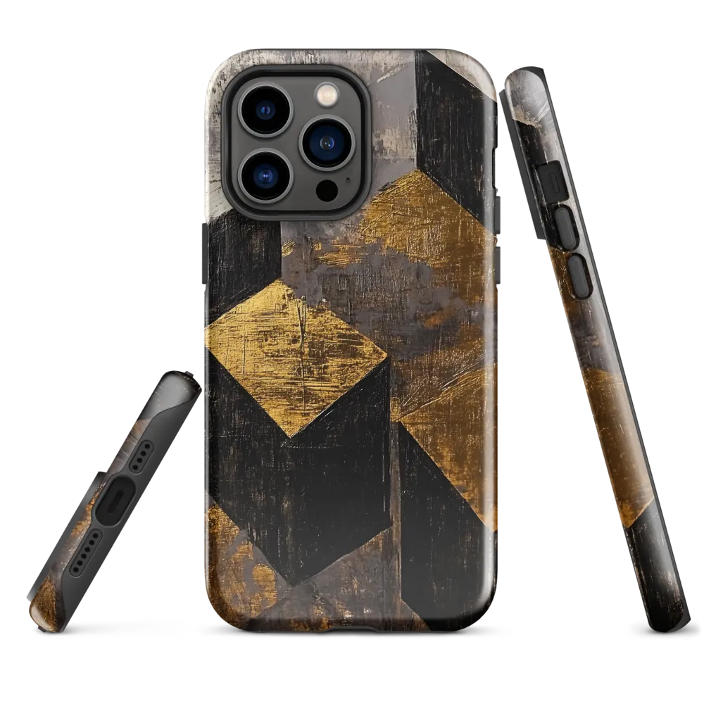 Geometric Harmony in Gold and Black | Phone Case |  14 Pro Max | Tough Case | Glossy