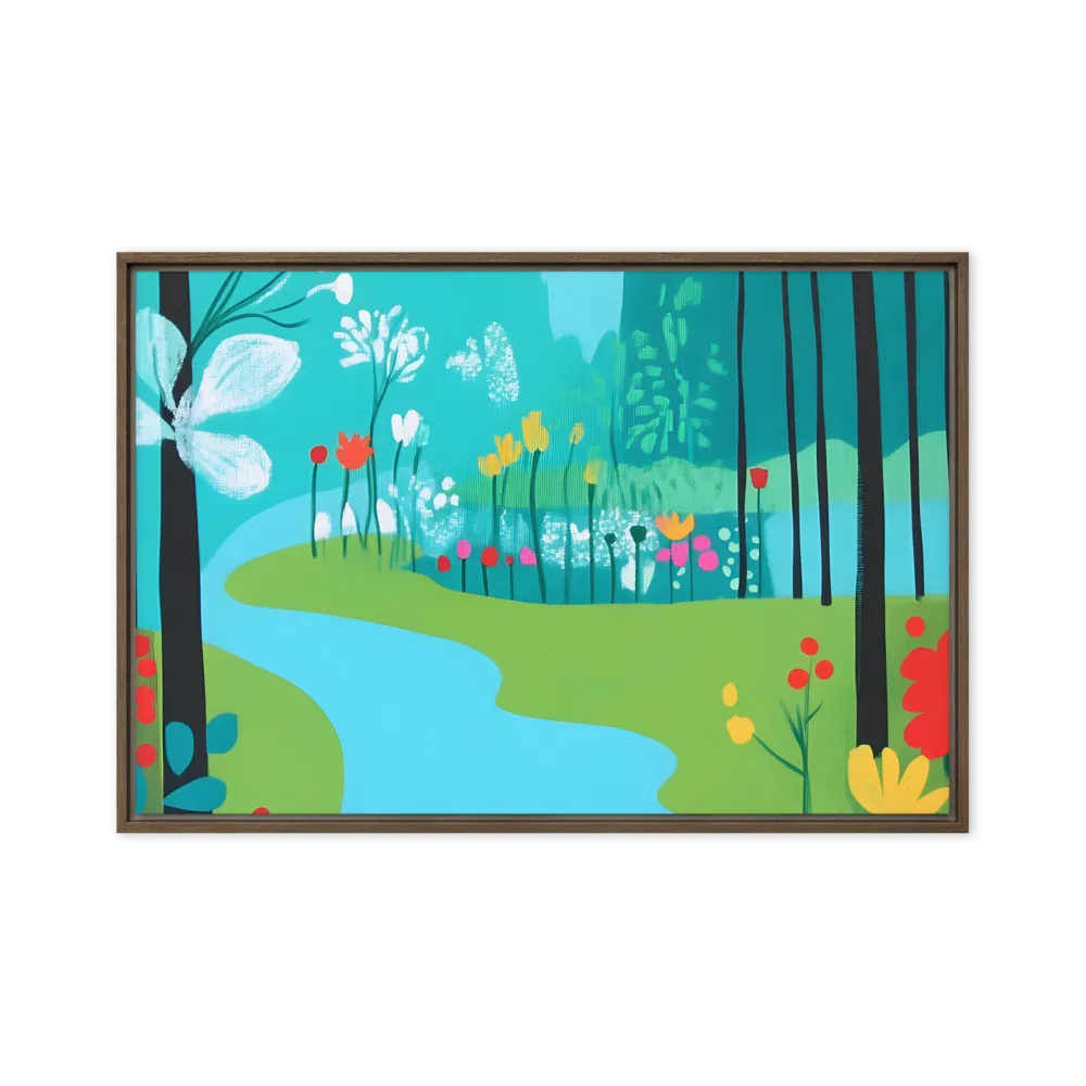 Whispers of Spring: A Colorful Retreat | Canvas with Brown Frame | 24″×36″
