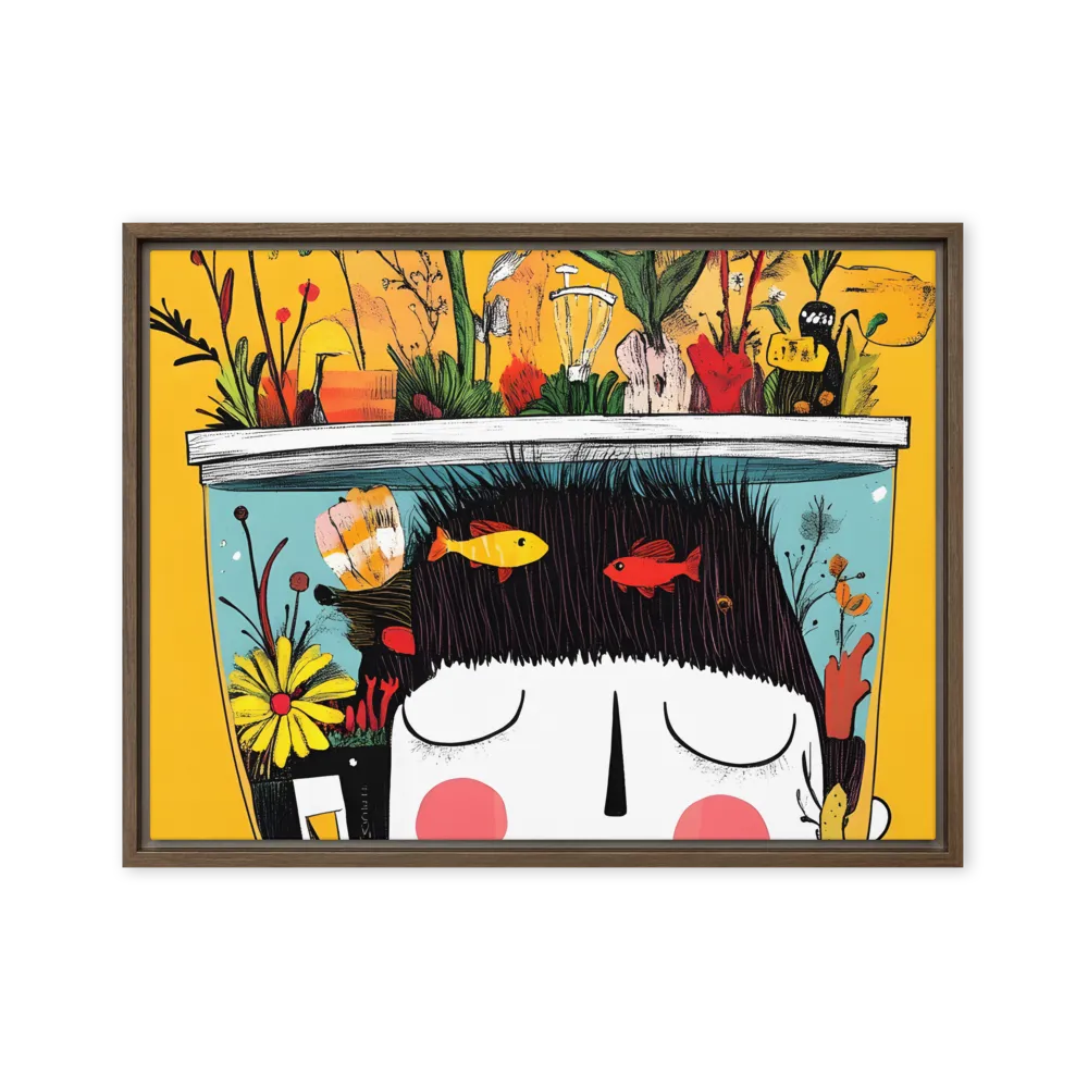 Whimsical Garden Head | Canvas with Brown Frame | 18″×24″