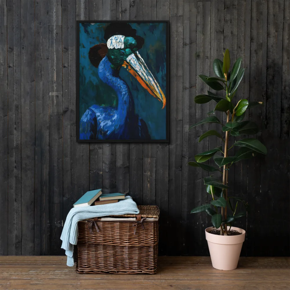 Majestic Absurdity: The Hat-Wearing Bird | Canvas with Black Frame | 24″×32″