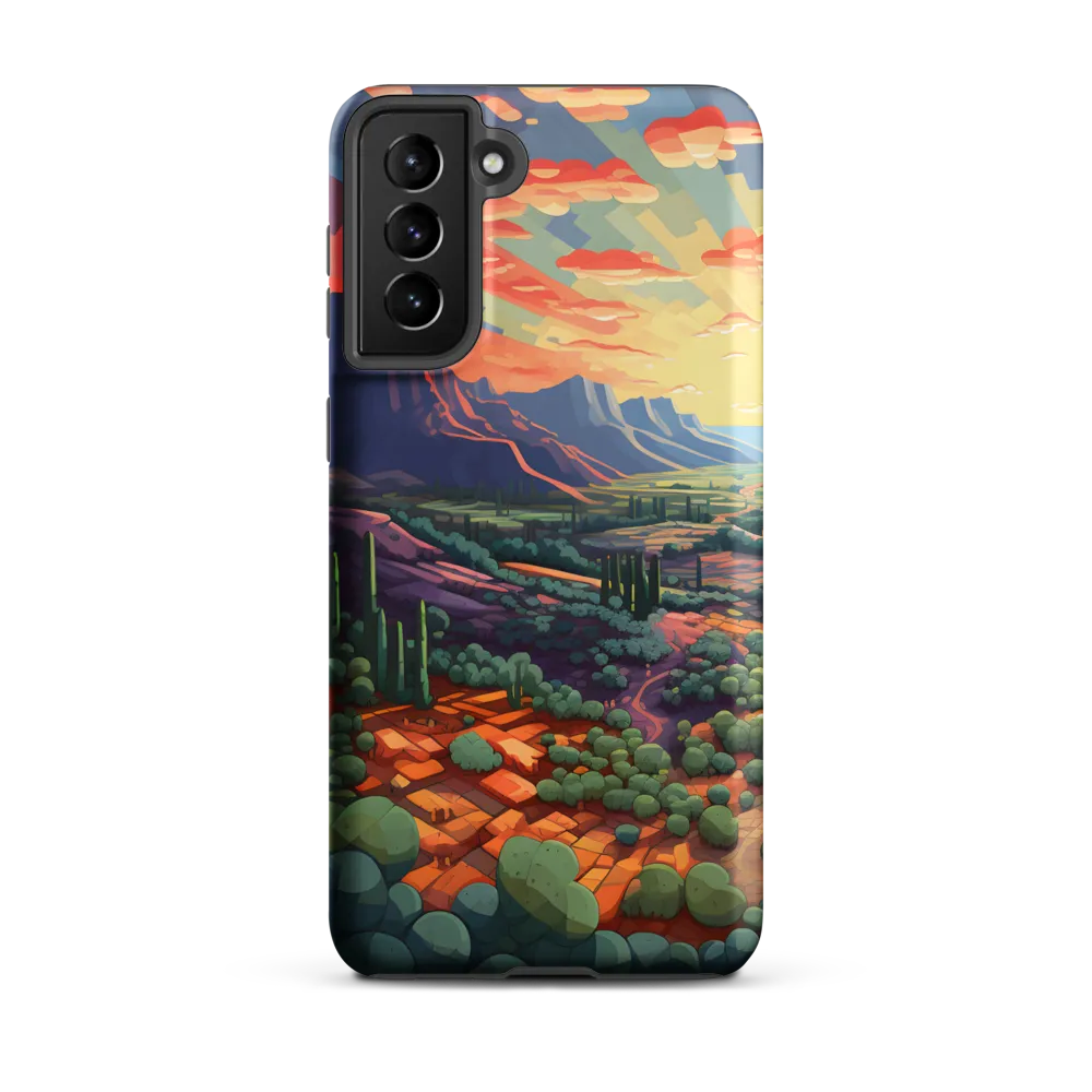 Sunset Over a Geometric Desert Valley