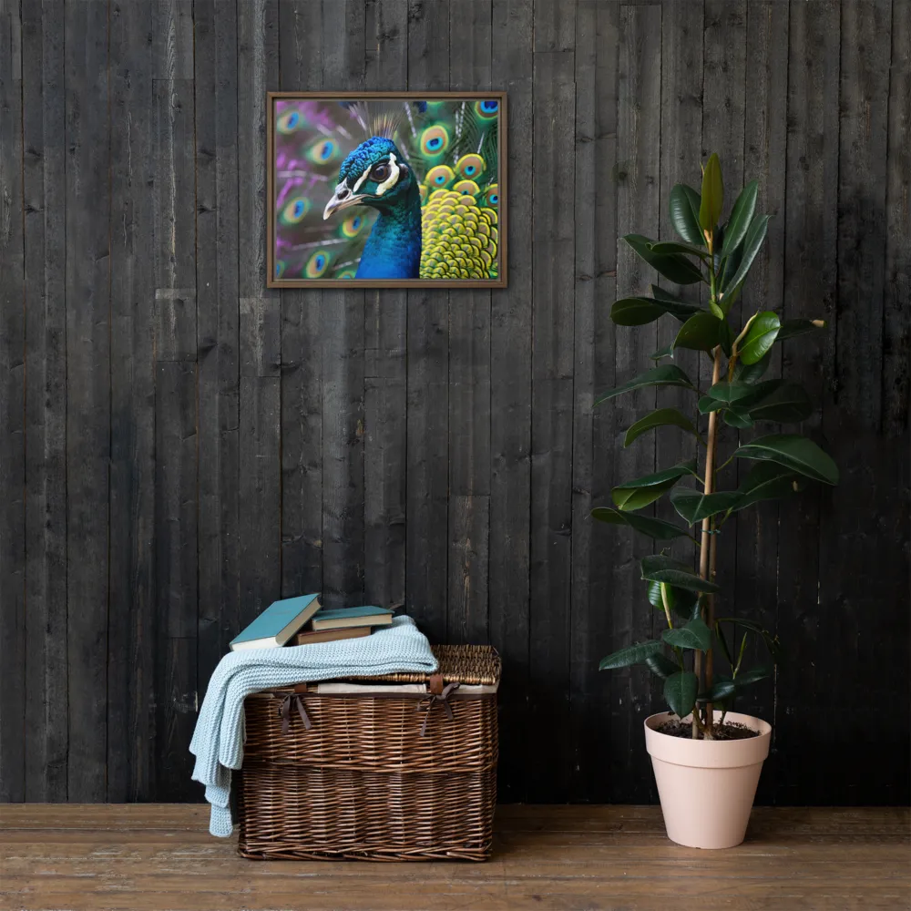 Regal Plumage: The Peacock's Splendor | Canvas with Brown Frame | 16″×20″