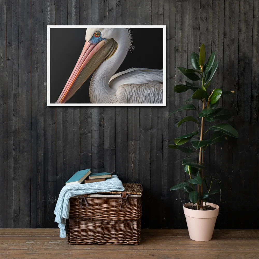Elegance in White: The Pelican | Canvas with White Frame | 24″×36″