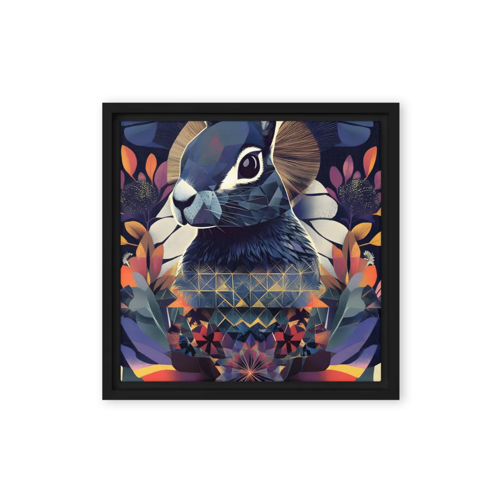 Ethereal Bunny: A Geometric Wonderland | Canvas with Black Frame | 12″×12″