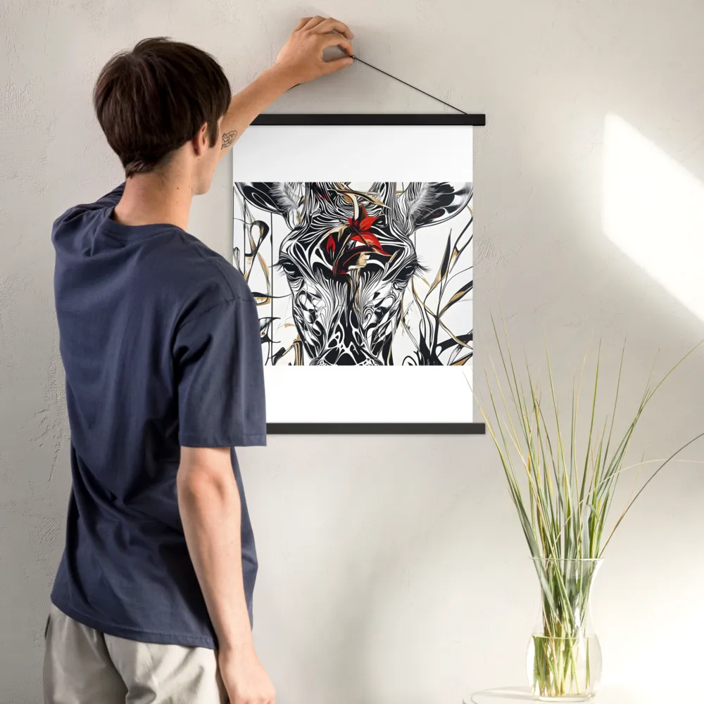 Floral Elegance: The Giraffe's Portrait | Poster With Black Wood Hanger | 18″×24″