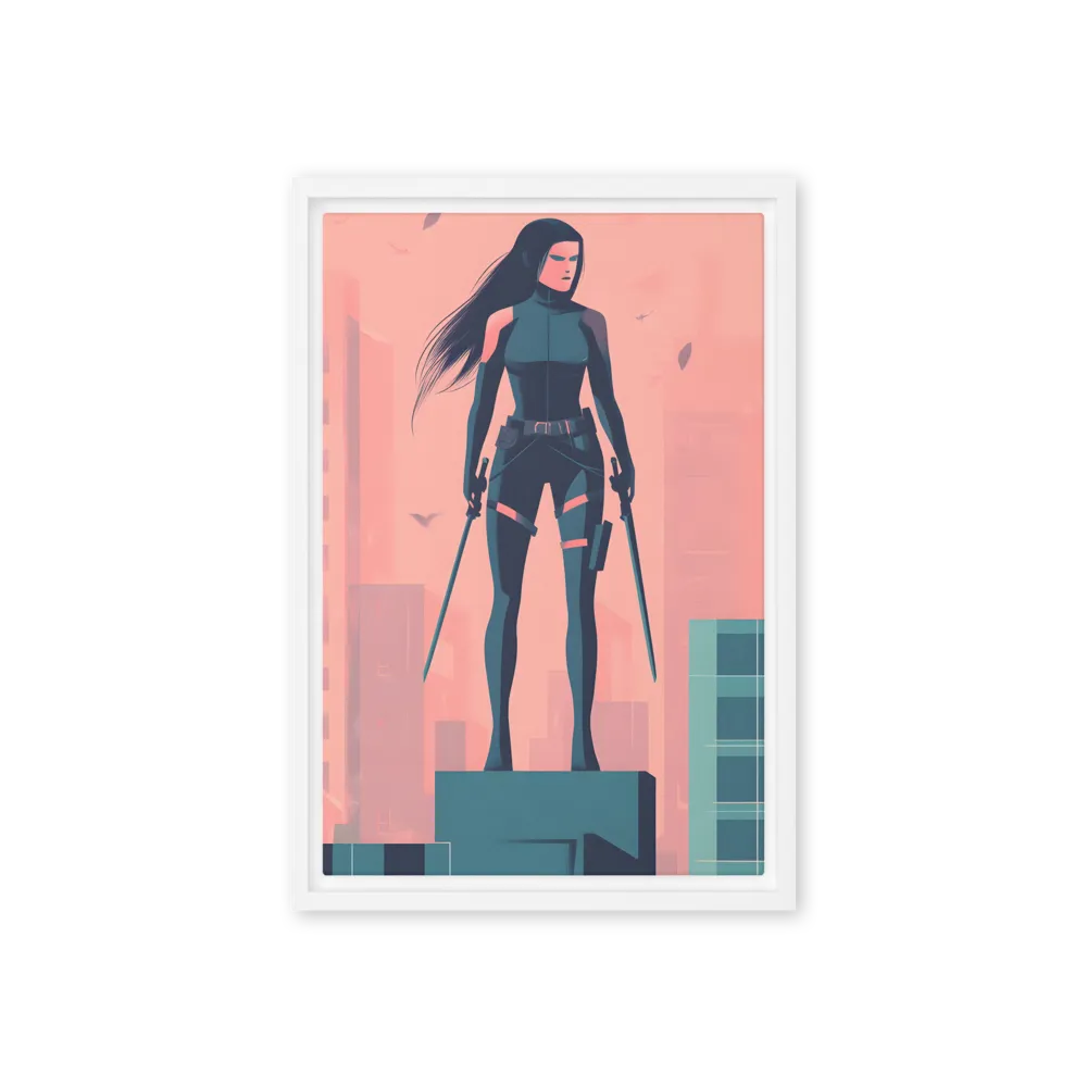 Urban Sentinel: A Warrior's Stand | Canvas with White Frame | 12″×18″