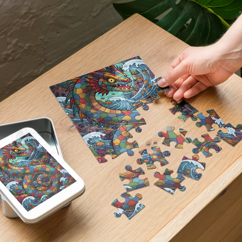 Mosaic Sea Serpent 
 Jigsaw Puzzle in Tin Box
