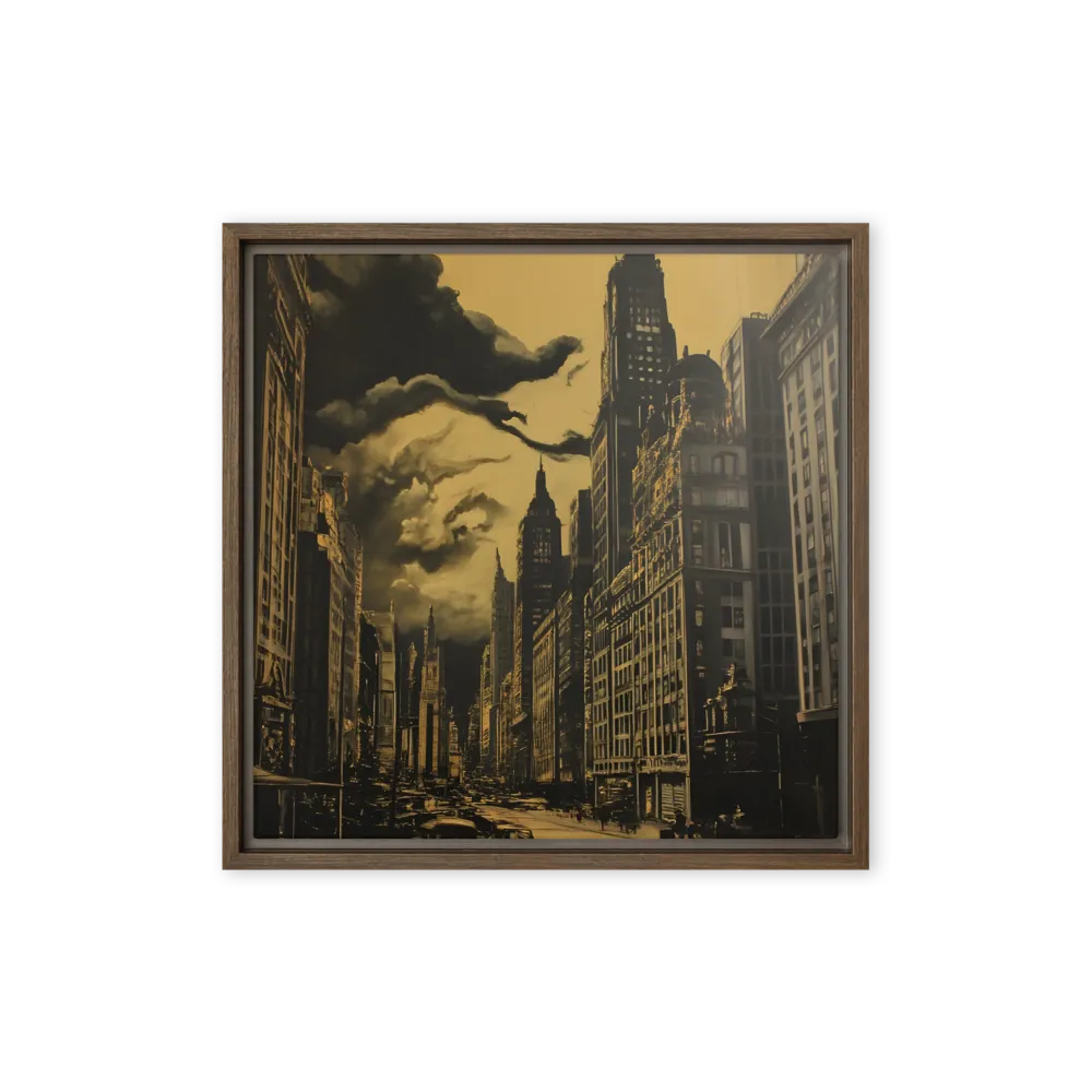 Echoes of a Forgotten Skyline | Canvas with Brown Frame | 16″×16″