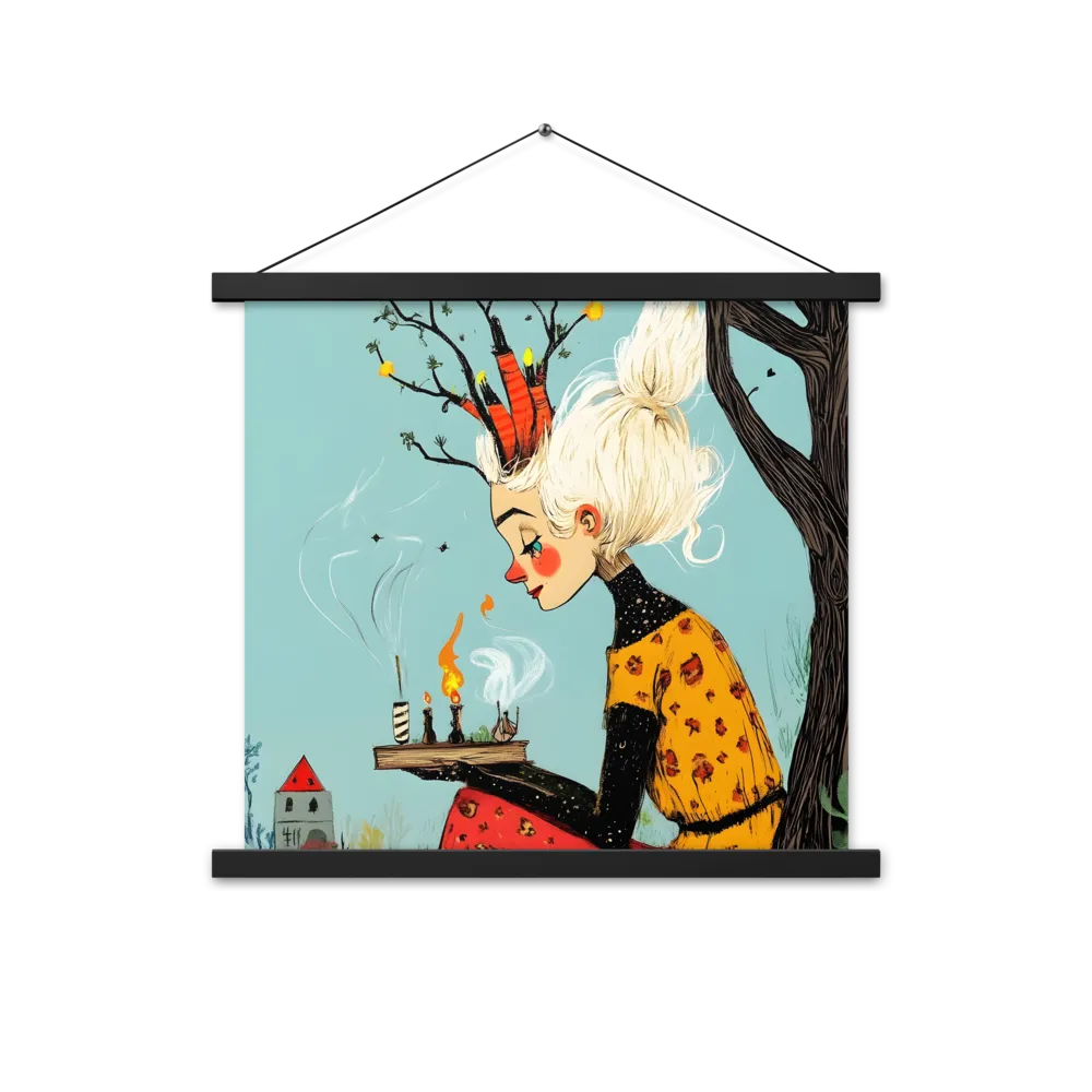 Whimsical Nature Girl | Poster With Black Wood Hanger | 18″×18″