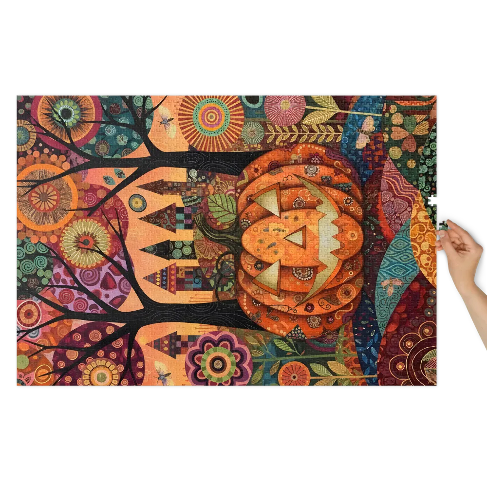 Whimsical Patchwork Halloween 
 Jigsaw Puzzle in Tin Box