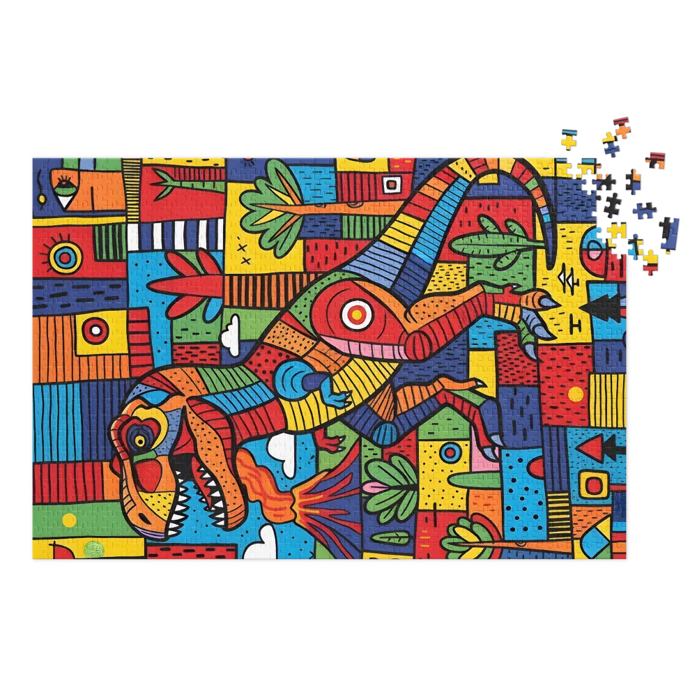 Prehistoric Patchwork T-Rex 
 Jigsaw Puzzle in Tin Box