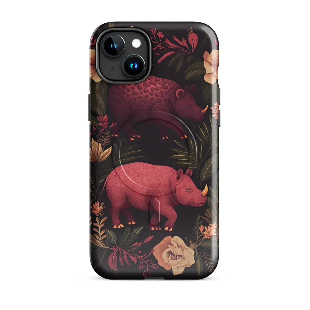 Rhinos in Floral Embrace