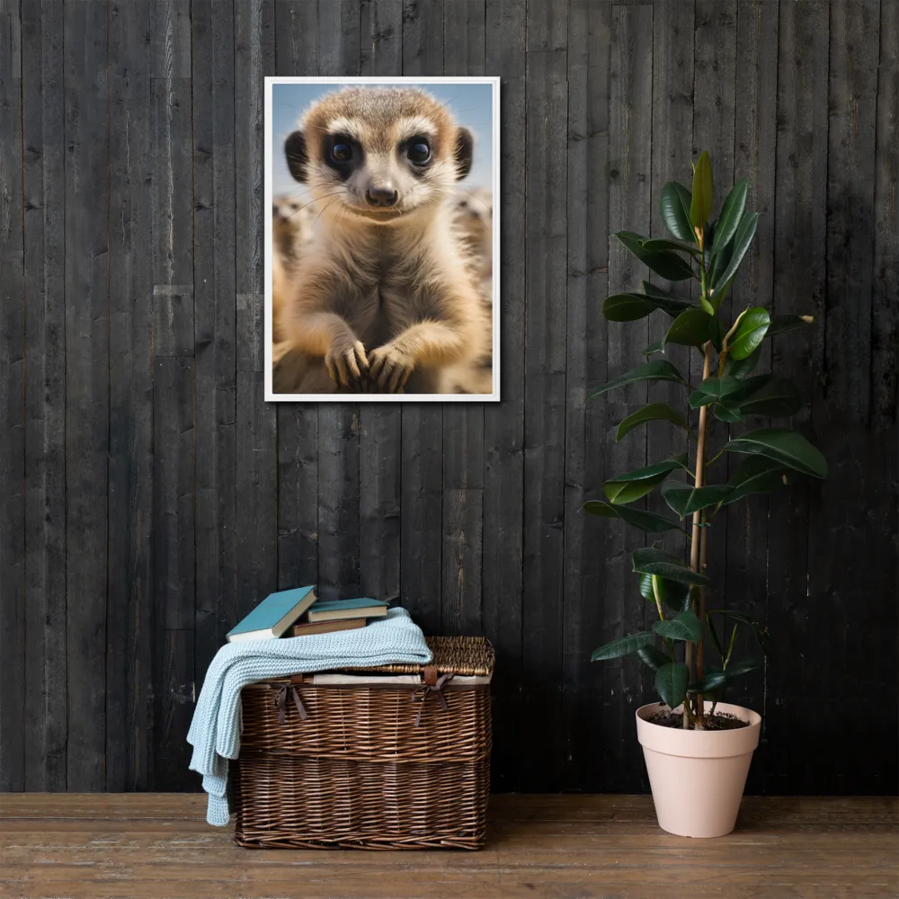 Curious Stance: The Meerkat's Gaze | Canvas with White Frame | 20″×28″