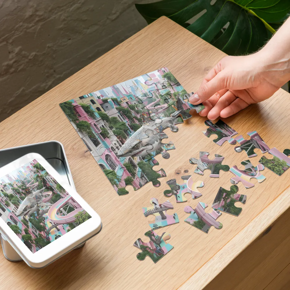 Pastel City Shark 
 Jigsaw Puzzle in Tin Box