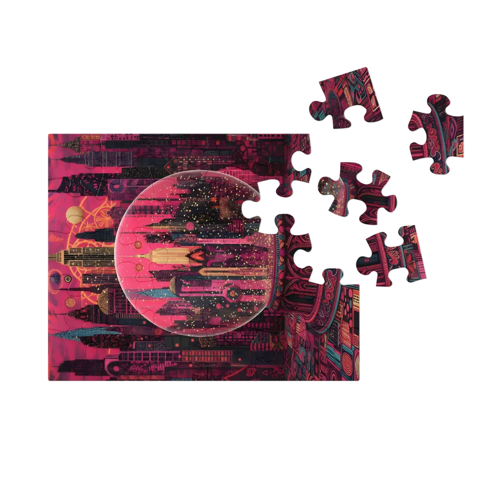 Magenta City Globe 
 Jigsaw Puzzle in Tin Box