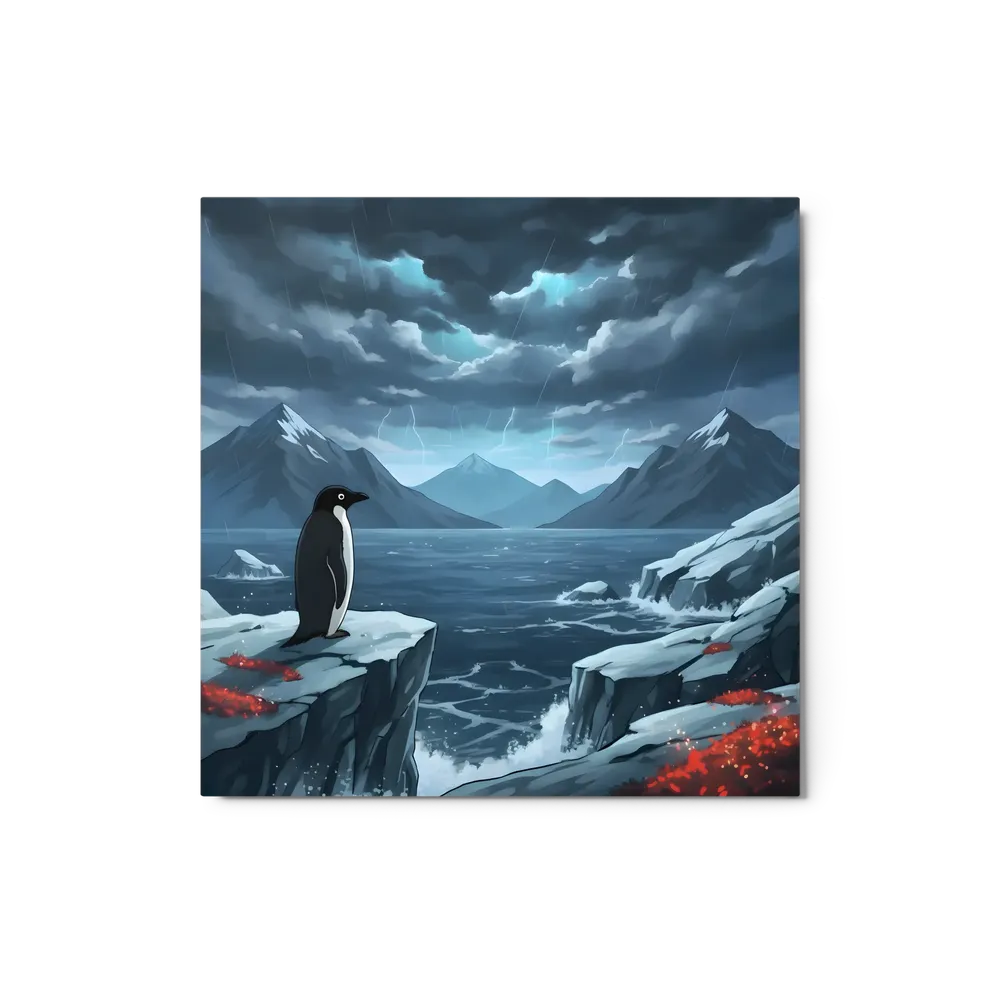 Stormwatch Penguin 
 Metal Print | 12″x 12″