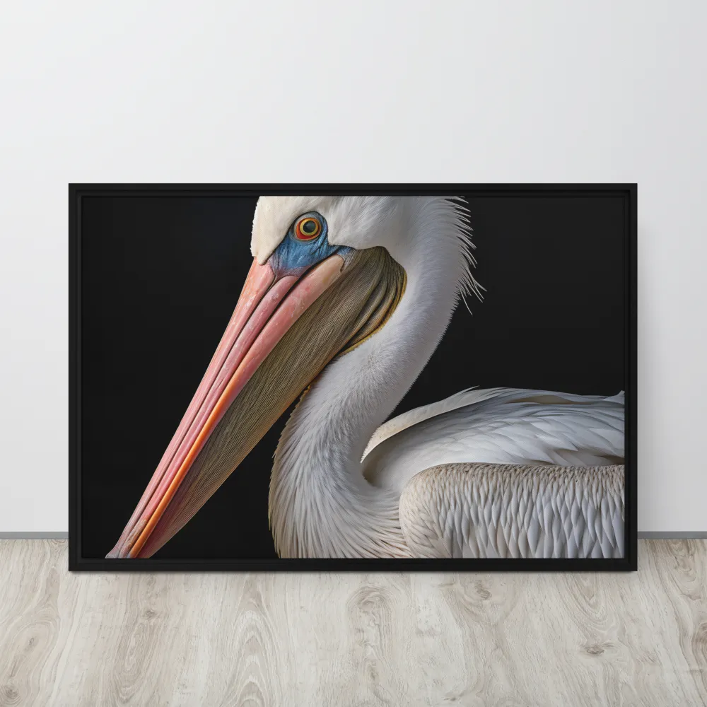 Elegance in White: The Pelican | Canvas with Black Frame | 24″×36″