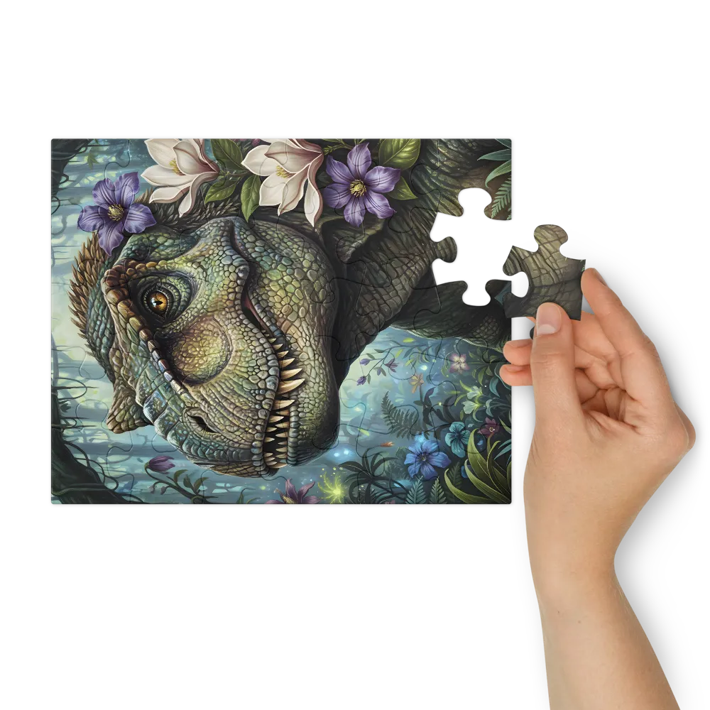 Dinosaur in Bloom 
 Jigsaw Puzzle in Tin Box