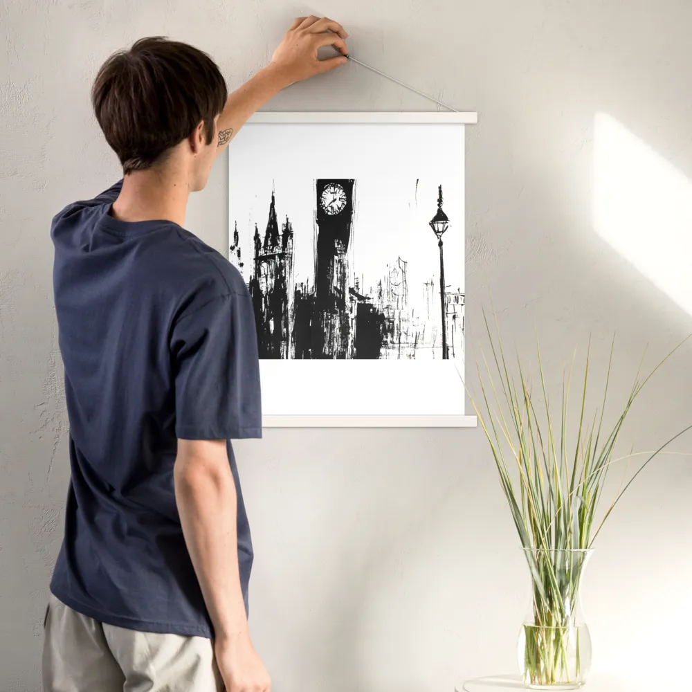 Clock Tower in Motion | Poster With White Wood Hanger | 18″×24″