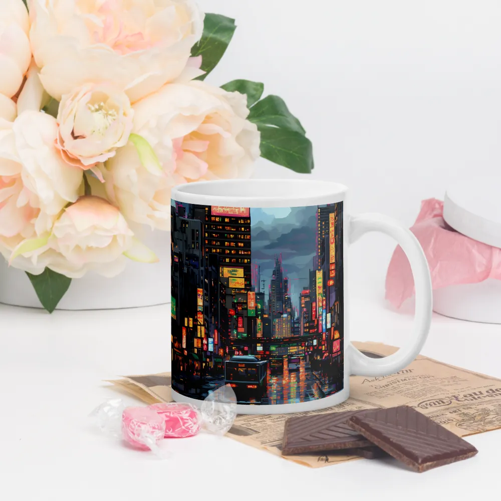 Neon Dreams: A Pixelated Urban Night | Mugs | Multiple Sizes & Colors