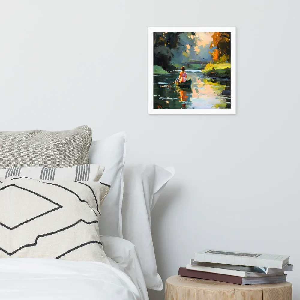 Rowing at Dusk 
 Poster with White Frame | 14″x 14″