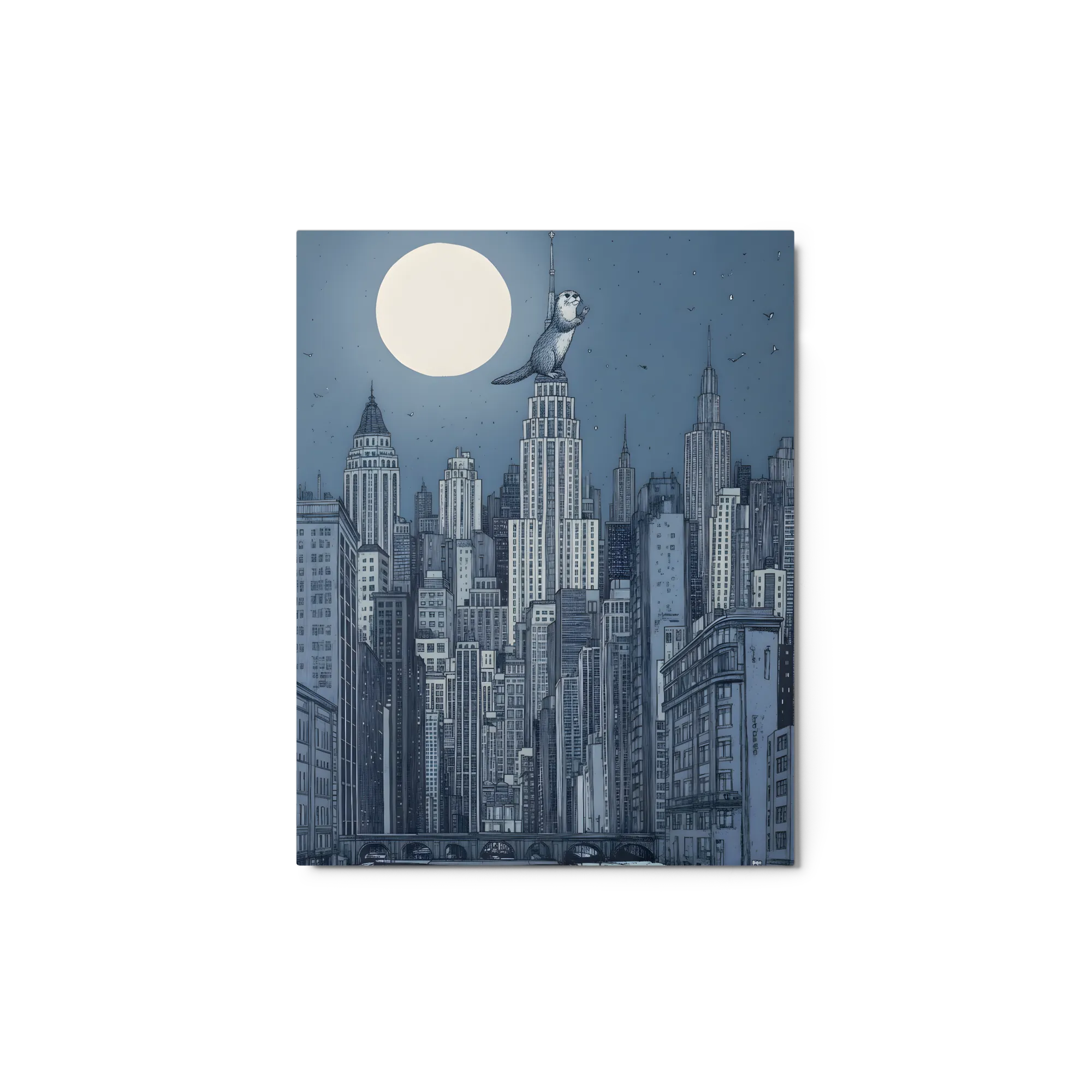 Moonlit Otter Skyline 
 Metal Print | 11″x 14″