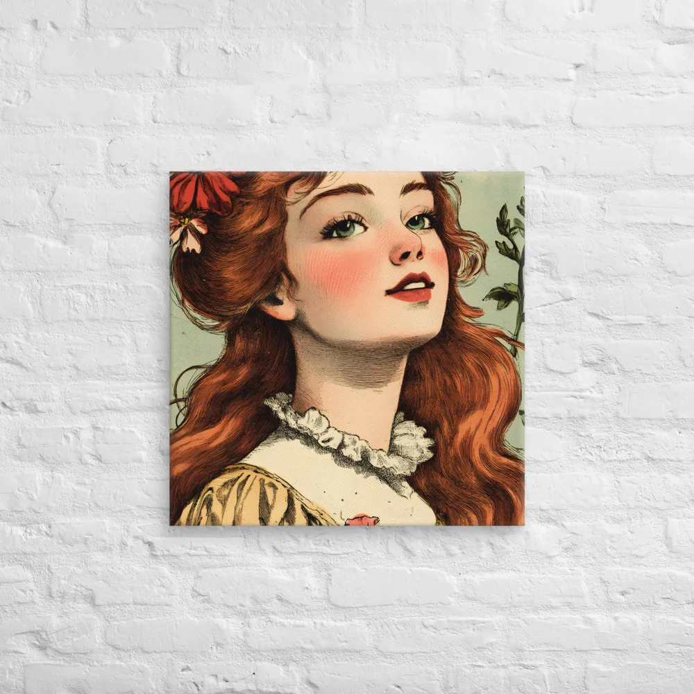 Whimsical Portrait of a Flower-Adorned Girl | Canvas | 24″×24″